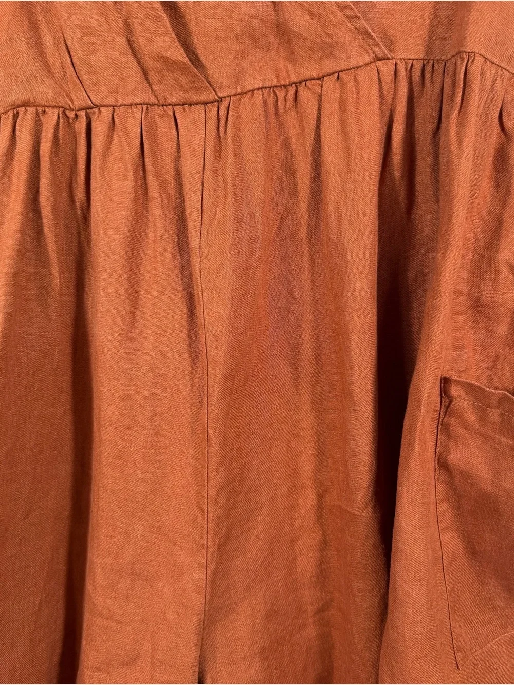 Linen Wide-Leg Women Jumpsuit Large Brown VNeck Short Sleeve Belted Pockets - Picture 7 of 8